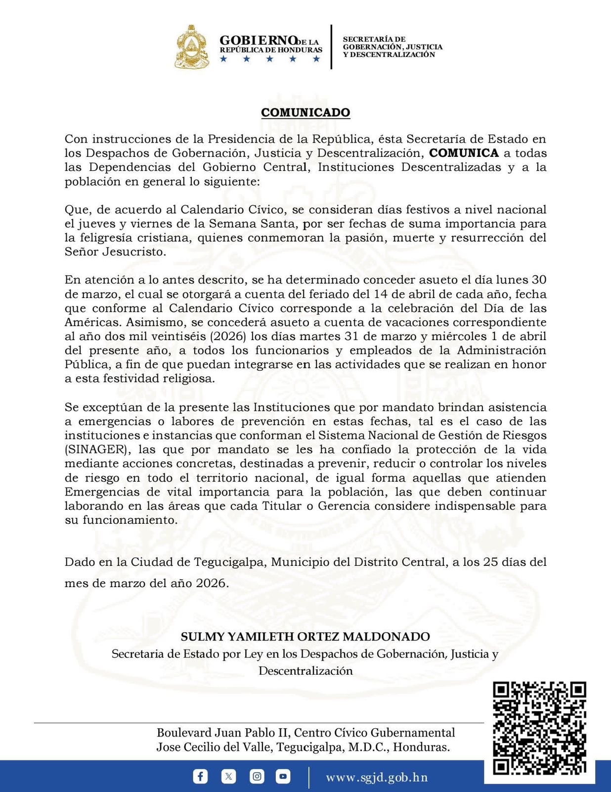 Secretaría de Gobernación, Justicia y Descentralización